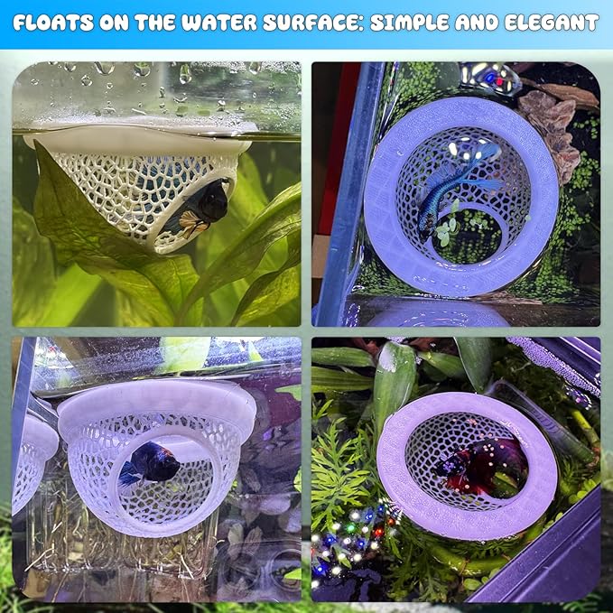 Blue Floating Betta Hide & Shrimp Cave: 3-in-1 Aquarium Hammock, Feeder & Resting Spot for Betta Fish, Shrimp & Small Fish | Eco-Safe PLA
