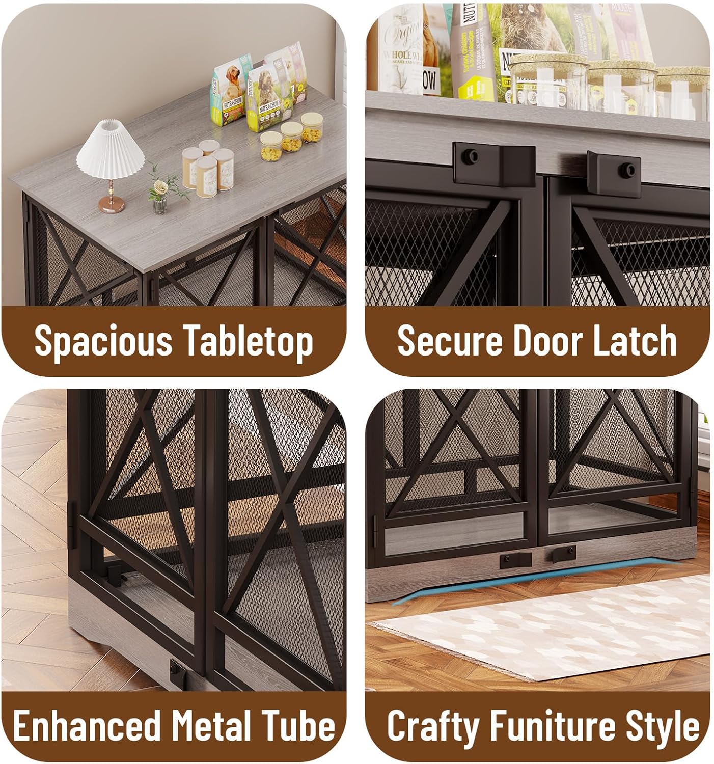 COZPAW Large Dog Crate Furniture - 48 inch Heavy Duty Dog Kennel Indoor for XLarge Breed with Double Doors, Wooden Dog Cage XL Modern Decorative End Table Pet House (Gray)