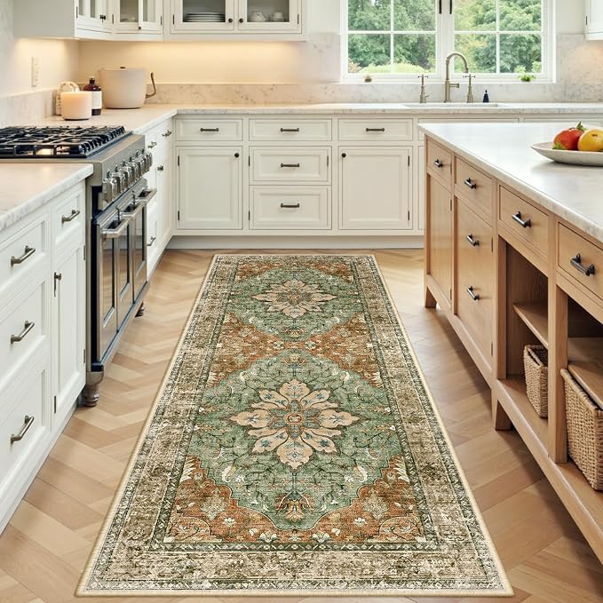 RELEANY Area Rugs Runner 3'x8' Washable Non-Slip, Floral Vintage Distress