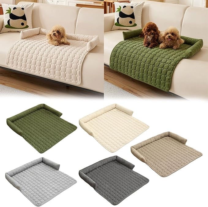Pet Couch Covers for Sofa, 29" L × 29" W Calming Dog Bed Fluffy Dog Plush Mat for Furniture Protector with Bolster, Washable Removable Couch Cover for Small, Medium, Large Dogs and Cats (Grey)