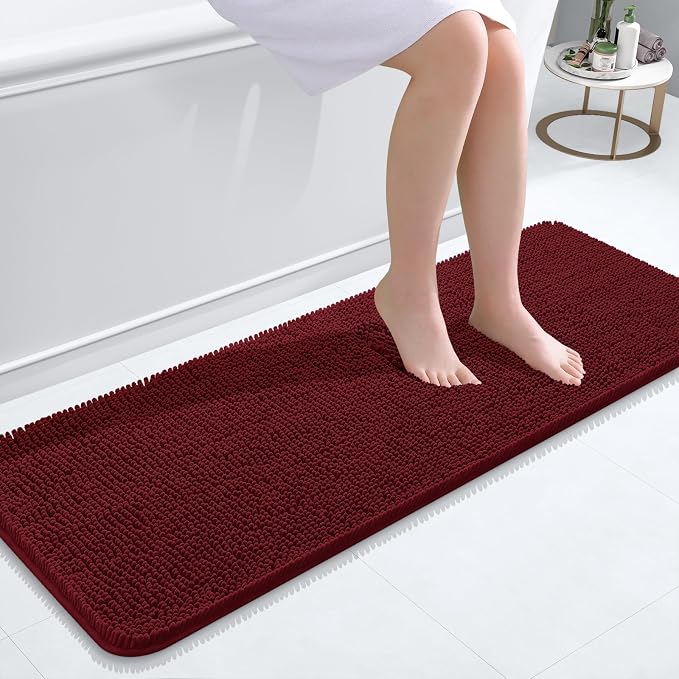 OLANLY Bathroom Runner Rugs 47x17, Soft Absorbent Chenille Bath Rugs, Rubber