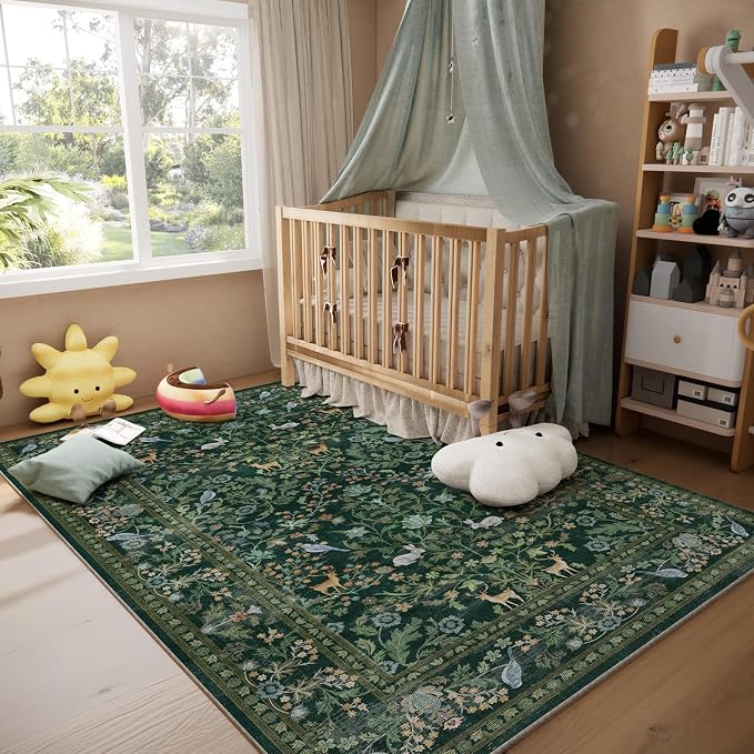 Washable Area Rugs for Living Room: 5x7 Rug Stain Resistant Non Slip Low Pile