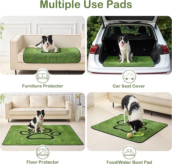 Qeils Reusable Dog Pee Pads, 2 Pack Super Absorbent & Leakproof Washable Puppy Pads with Soft Green Top Layer, for Potty Training, Crates, Couch, Car Seats & Pet Beds, 36"x 41"