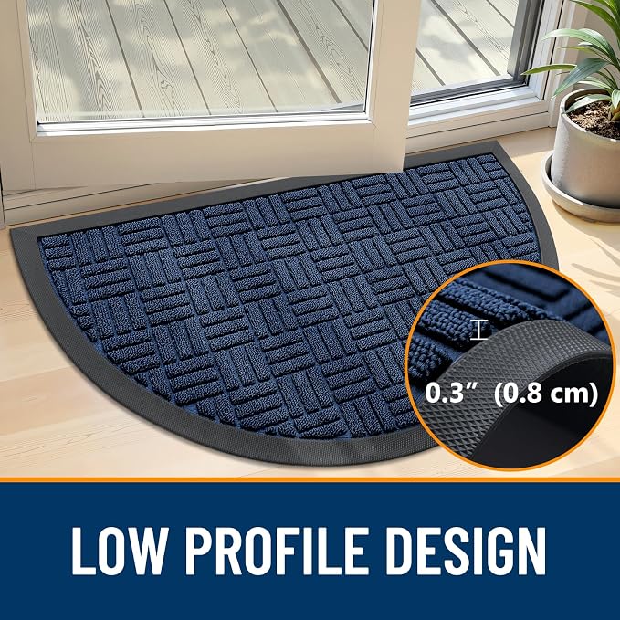 OLANLY Half Circle Door Mat Outside Entrance 29.5x17, Heavy Duty Sturdy Natural