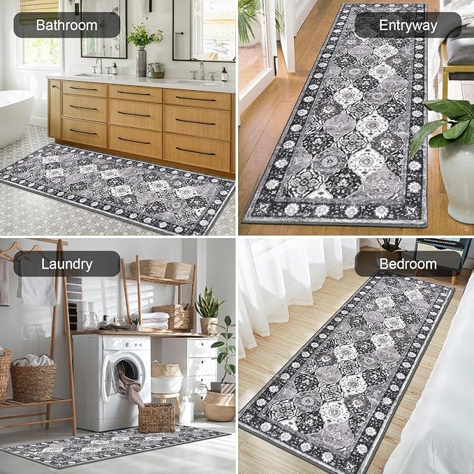 HEBE Hallway Runner Rug 2'x6' Washable Vintage Distressed Area Rugs Non Slip