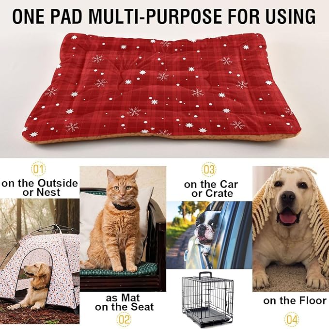 Pet Bed Red Buffalo Plaid Snowflake Christmas Dog Bed Mat Absorbing Non Slip Pad Pet Sleeping Mat for Small, Medium, and Large Dogs Puppy Cat 36 in x 24 in