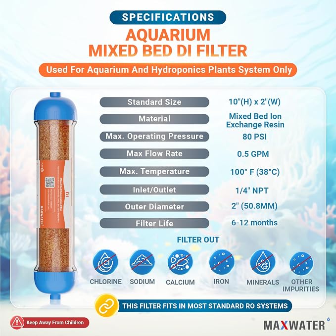 Mixed Bed Ion Exchange Aquarium Filter Resin 0 PPM RO DI Refillable Housing