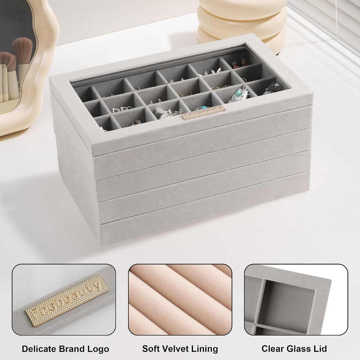 Frebeauty Stackable Jewelry Trays,Set of 4 Jewelry Organizer for Drawer