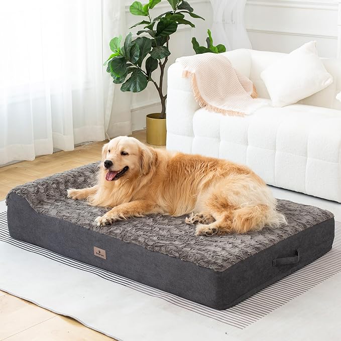 Jumbo Orthopedic Dog Bed for Large Dogs - 7-inch Thick Memory Foam Dog Bed with Pillow Removable Cover Machine Washable, Giant | 50 inch, Dark Gray