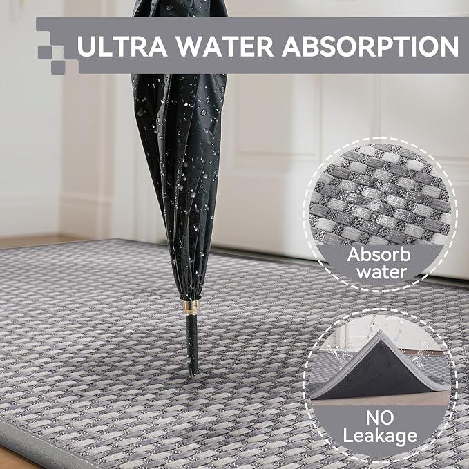 Front Door Mat 17''x30'', Absorbent Dirt Resist Washable Non Slip Low-Profile