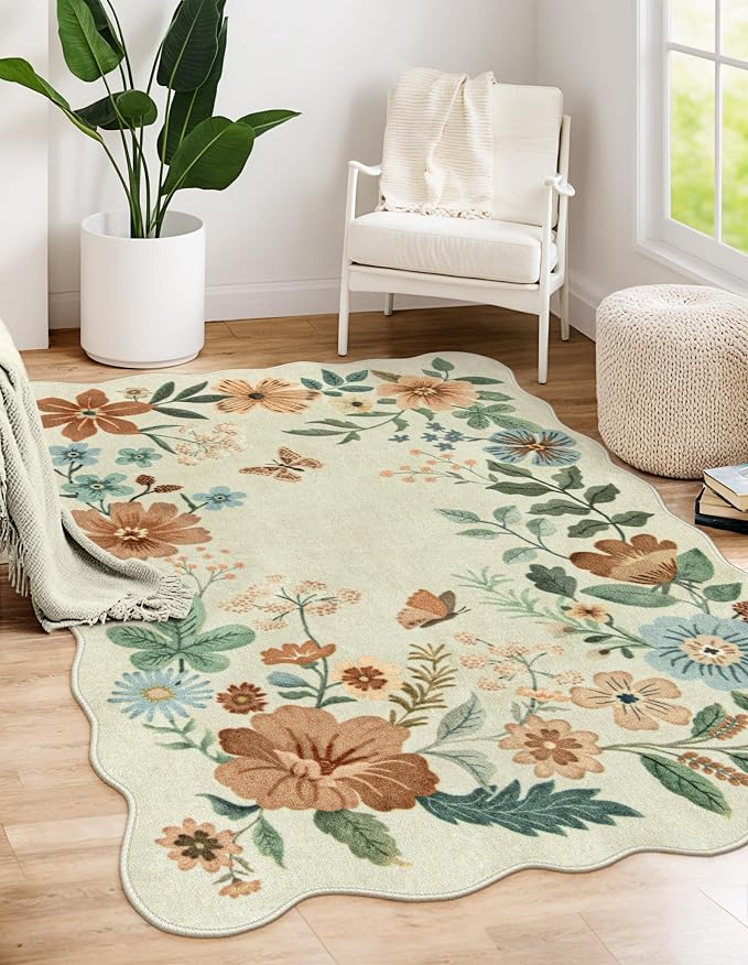 Lahome Floral Machine Washable Rug, 3x5 Rug Non Slip Soft Bedroom Rugs