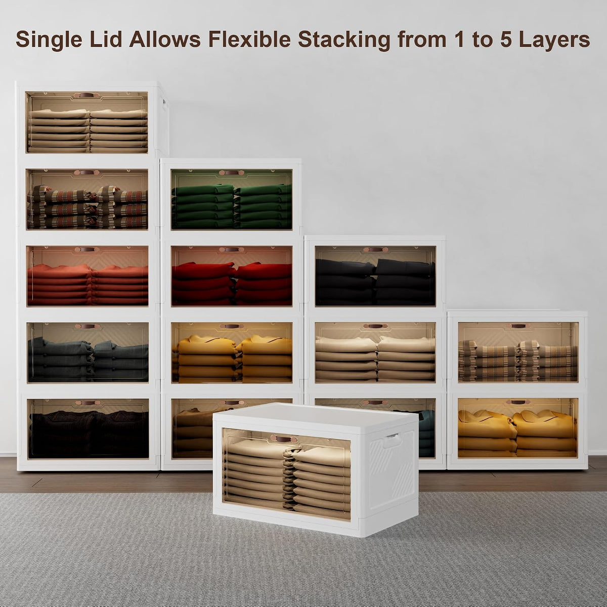 JOYMOOP 198 Qt Stackable Storage Bins with Lids, Closet Organizers and Plastic Storage Drawers for Home, 3 Pack Cubes