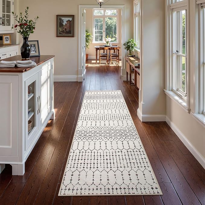 Lahome Moroccan Washable 2x6 Runner Rug, Non-Slip Beige Kitchen Hallway Runner