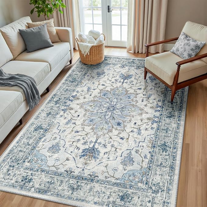 RELEANY Area Rugs 6'x8' Washable Non-Slip, Floral Vintage Distress Medallion