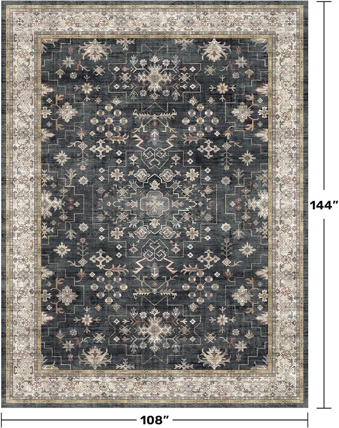 Black Boho Rug for Living Room 9x12