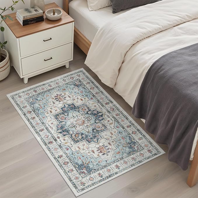 Madane Washable Area Rug 2x3, Small Entryway Rug Non-Slip Vintage Door Mat