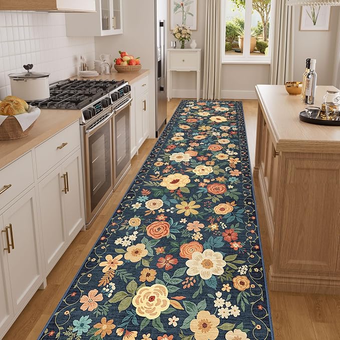 DUKINO 3x12 Washable Runner Rug, Non Slip Soft Floral Hallway Runner Rug