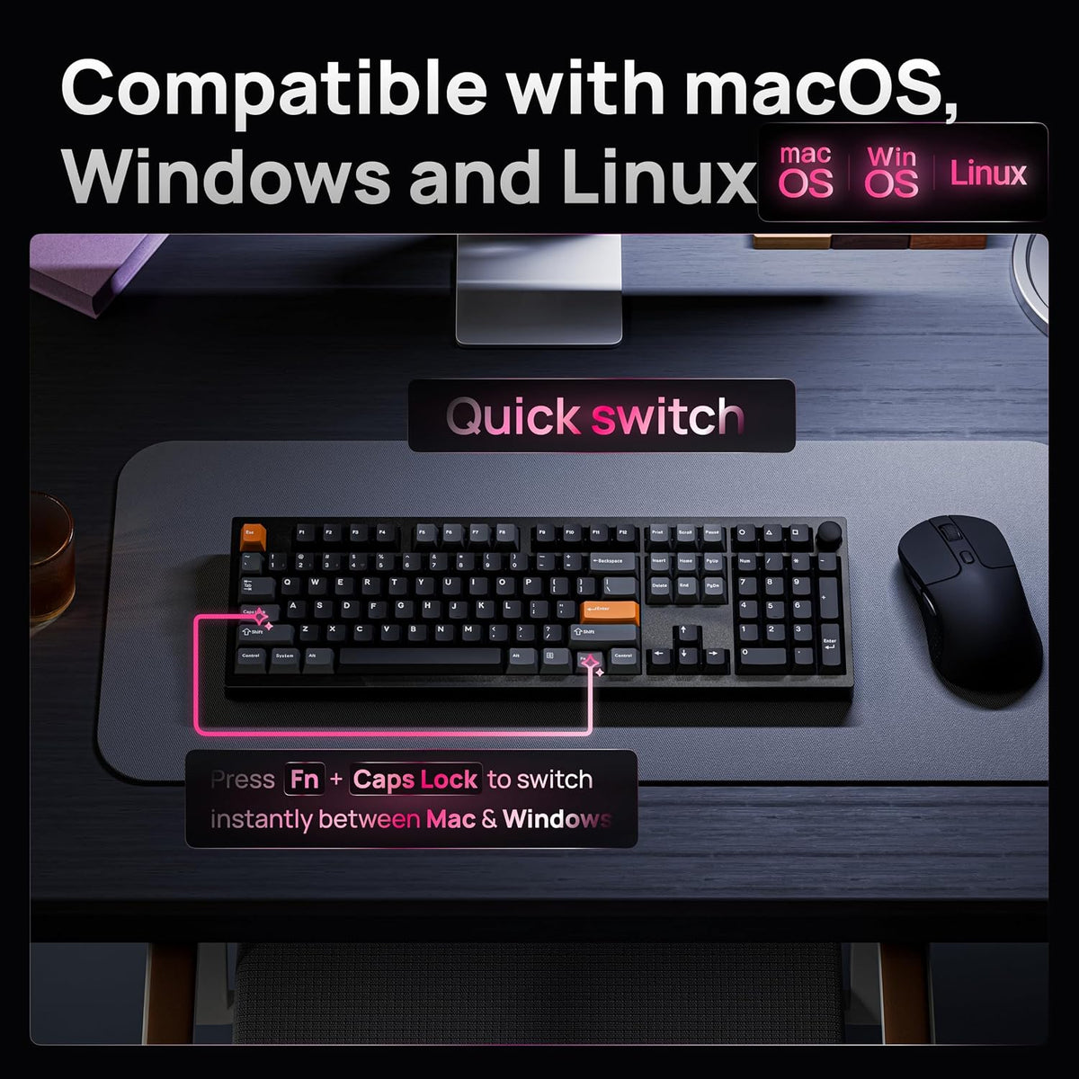 Keychron P6 Ultra 8K Polling Rate Full-Size Aluminum Wireless Mechanical Keyboard, 2.4 GHz/Bluetooth/Wired Custom RGB, Hot-Swappable Silk POM Red Switch for Mac Windows Linux - Black