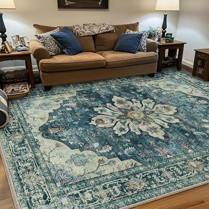 RELEANY Area Rugs 5'x7' Washable Non-Slip, Floral Vintage Distress Medallion
