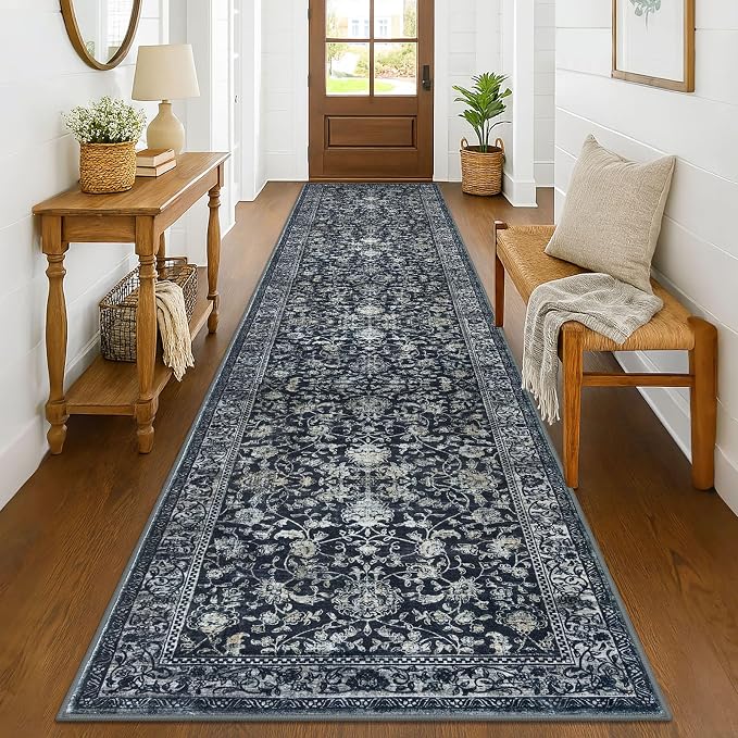 KILOCOCO Runner for Hallway 3x14 Runner Rug Printed Vintage Floral Washable Rug