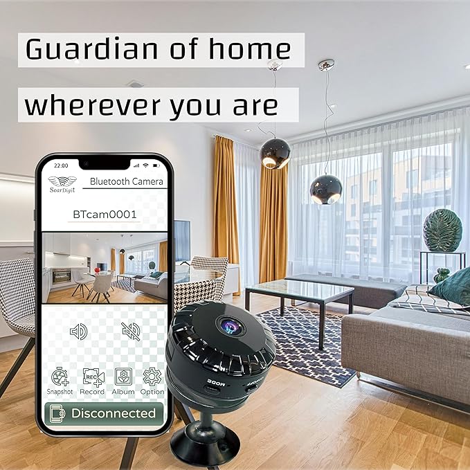 Wireless Bluetooth Indoor Camera – Low-Radiation, Portable Security Camera with Time Lapse, Playback, Pet & Plant Monitoring, Supports External USB Power (Upgraded Lens)