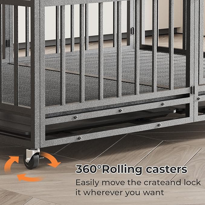 60 Inch Heavy Duty Dog Crate Indestructible XL Steel Escape Proof, Indoor High Anxiety Cage Kennel with Wheels, Removable Tray, Extra Large Kennel XL XXL