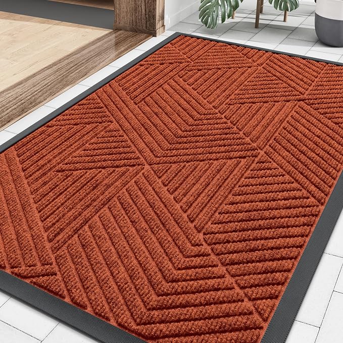 Smiry Front Door Mat Outside Entrance, Heavy Duty Sturdy Natural Rubber Doormat