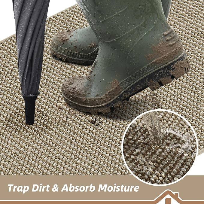 BEQHAUSE Dirt Trapper Door Mat 17" x 30" Half Circle Non-Slip Washable Doormats