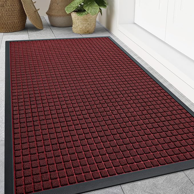 Smiry Front Door Mat Outside Entrance, Heavy Duty Natural Rubber Doormat
