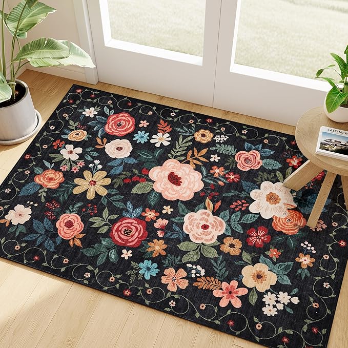 DUKINO 2x3 Rugs for Entryway, Floral Indoor Washable Door Mat, Non Slip Boho