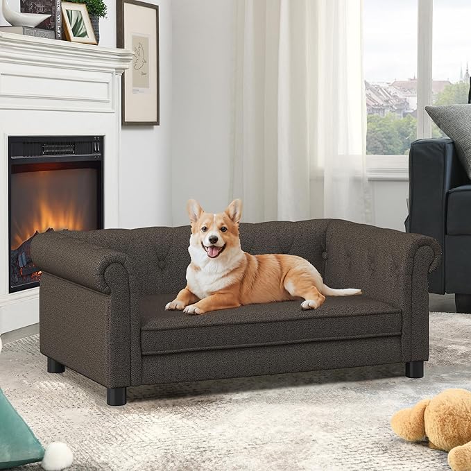 Dog Couch for Large Dogs, Elevated Durable Pet Sofa Bed, 24" W Comfortable Modern and Stylish Dog Sofa Couch with Dry Cleanable Fabric, Furniture for Medium & Large Breed (Dark Brown)