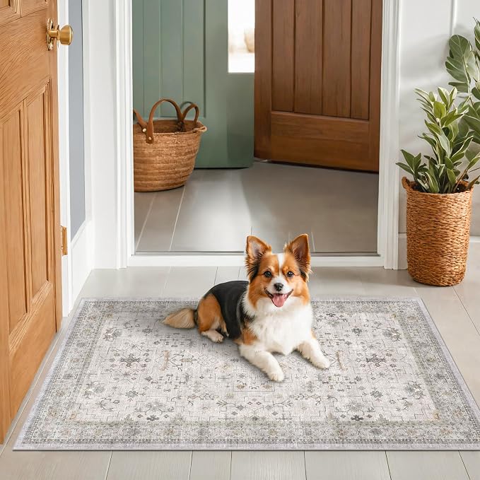 Light Grey 3x5 Large Boho Bathroom Rug