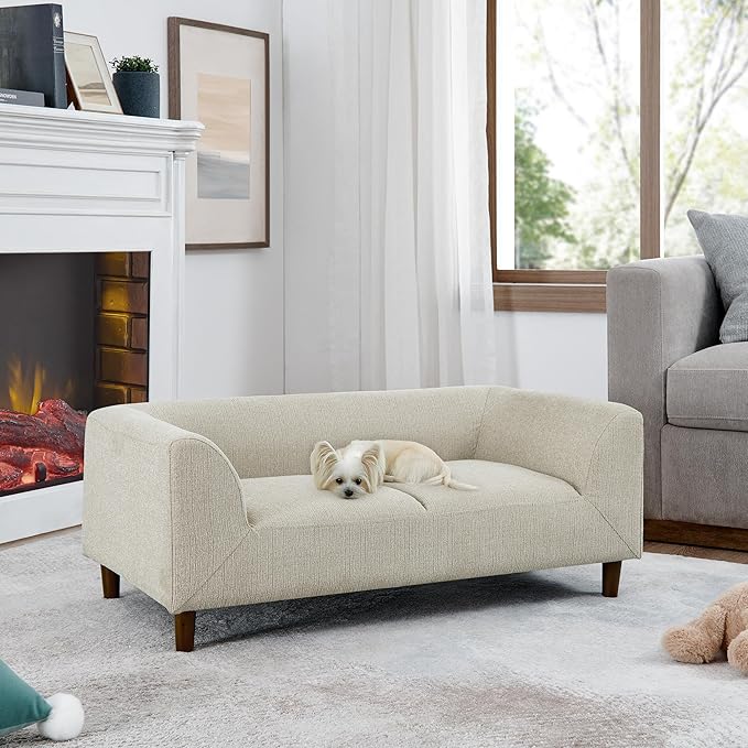 Dog Couch for Medium & Large Dogs, Modern Pet Sofa with Armrest & Backrest, Short Leg Design Linen Fabric Dog Bed Furniture, 39.5" Washable Pet Couch (Beige)