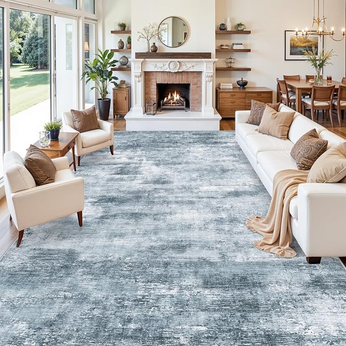 Extra Large Living Room Rug 12x18ft Washable Modern Abstract Neutral Oversize