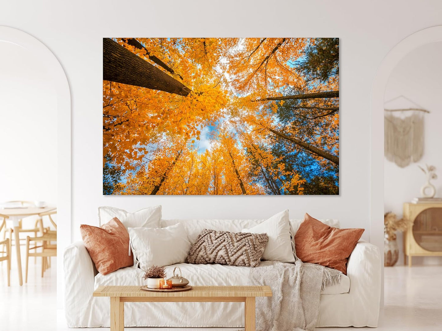 Nature Wall Art Prints - Ocean Forest Mountain Lake Canvas Landscapes - Small to Extra Large Living Room Bedroom Kitchen Bathroom Décor (Blue Sky Through Yellow Autumn Trees, 35L" x 53W")