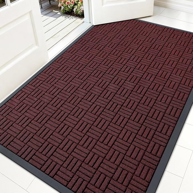 OLANLY Front Door Mat Outside Entrance 59x34, Heavy Duty Sturdy Natural Rubber