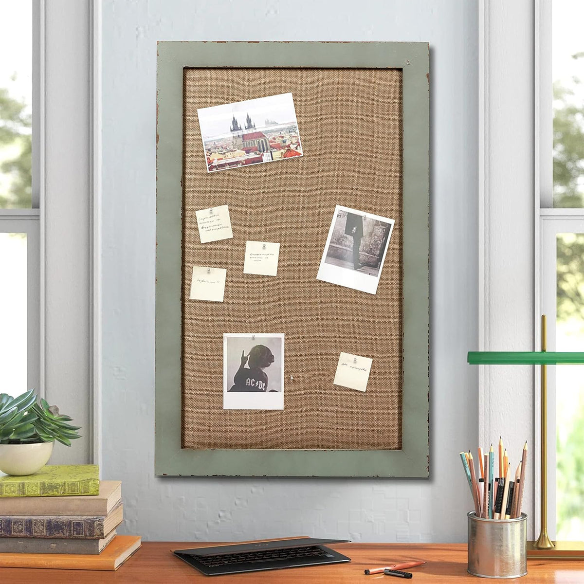 SOFE 18x29 Linen Bulletin Board, Rustic Wood Frame Decor