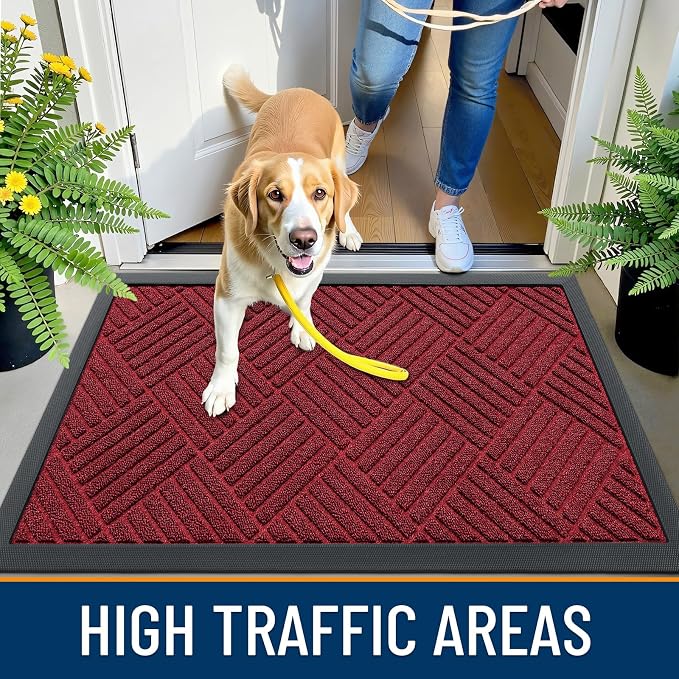 OLANLY Front Door Mat Outside Entrance 33x21, Heavy Duty Sturdy Natural Rubber