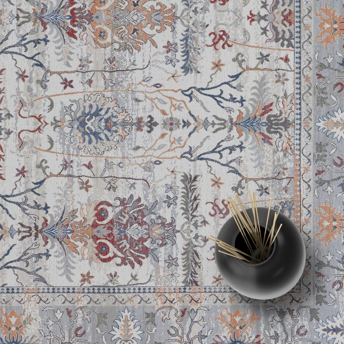 Adiva Rugs Machine Washable 9x12 Area Rug with Non Slip Backing for Living Room, Bedroom, Bathroom, Kitchen, Printed Vintage Home Decor, Floor Decoration Carpet Mat (Multi, 9' x 12')