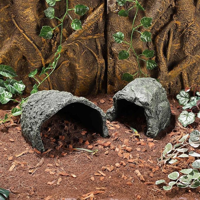 IBWell 7.1 Inch Reptile Hides Resin Tortoise Hideout for Hiding and Basking Aquarium Rock Caves for Snake Bearded Dragon Fish Lizard