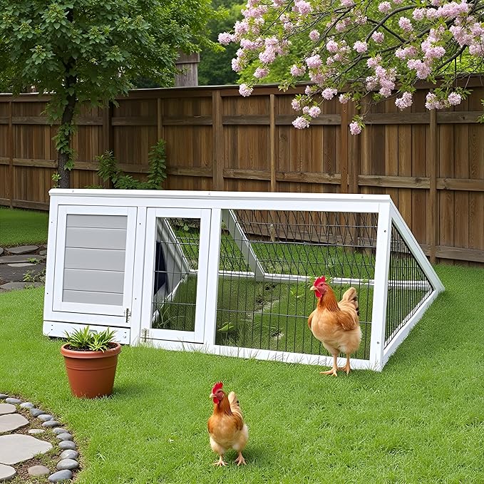 Small Chicken coop for 2-4 Chickens Outdoor Wooden with Waterproof Asphalt Roof, Ramp, and Multiple Doors Openable Top Pull-Out Tray Suitable for Outdoor Backyard (Off-White)