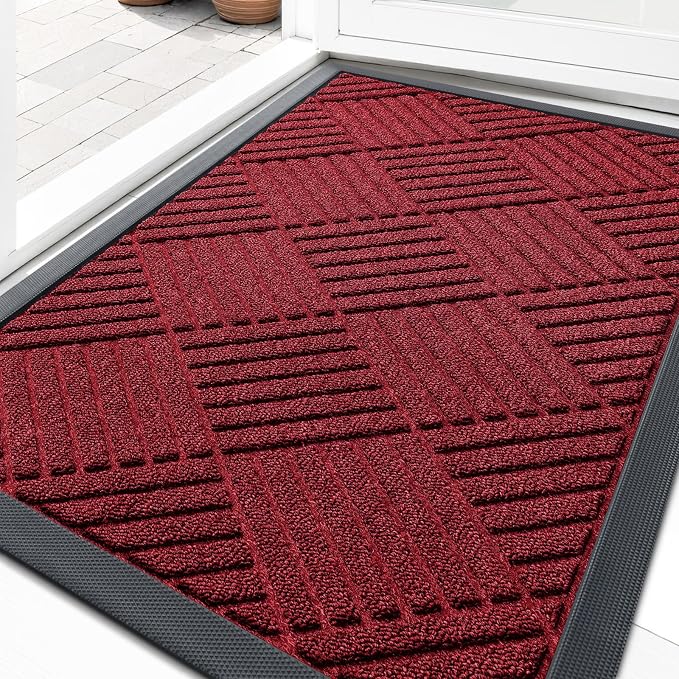 OLANLY Front Door Mat Outside Entrance 33x21, Heavy Duty Sturdy Natural Rubber