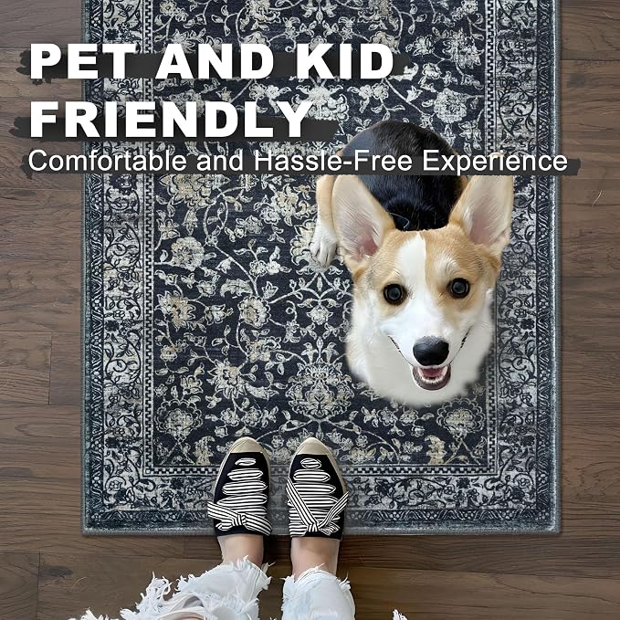 KILOCOCO Hallway Runner 2x6 Rug Runner Printed Vintage Floral Washable Kitchen