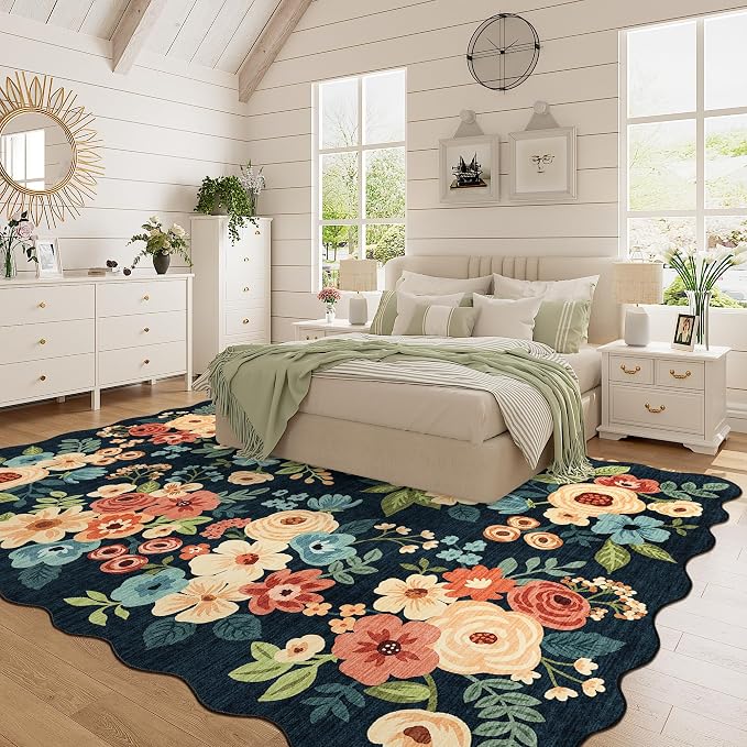 DUKINO 6x9 Area Rug, Floral Washable Rugs