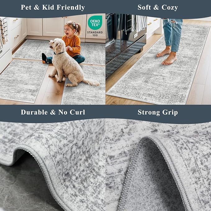 Kitchen Mats for Floor 2 Piece, Non Slip Washable Kitchen Rugs Sets for Floor