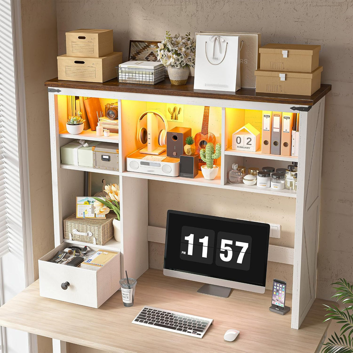 EnHomee Desktop Bookshelf, Computer Up to 27”, Adjustable Storage Shelf