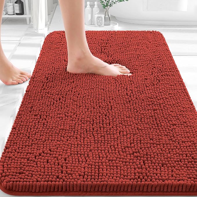 OLANLY Bathroom Rugs 32x20, Extra Soft Absorbent Chenille Bath Rugs, Rubber