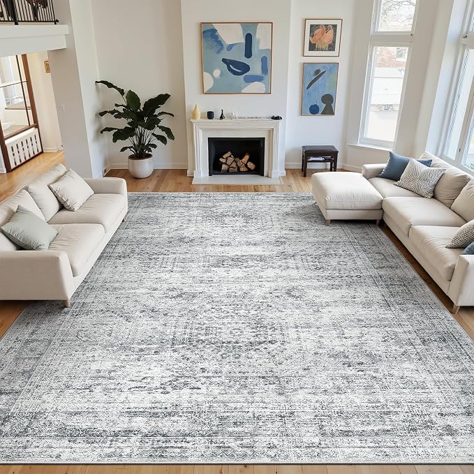 Soalmost 12x15 Washable Area Rug Gray Neutral Abstract Living Room Large Carpet