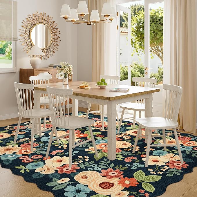 DUKINO 8x10 Area Rug, Floral Washable Rugs