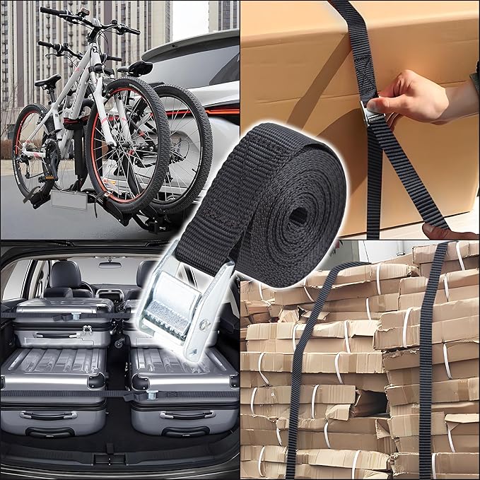 Cartman 1" x 12' Lashing Straps Cargo Tie-Down Strap Up to 600lbs, 6pk in Carry Bag, Black